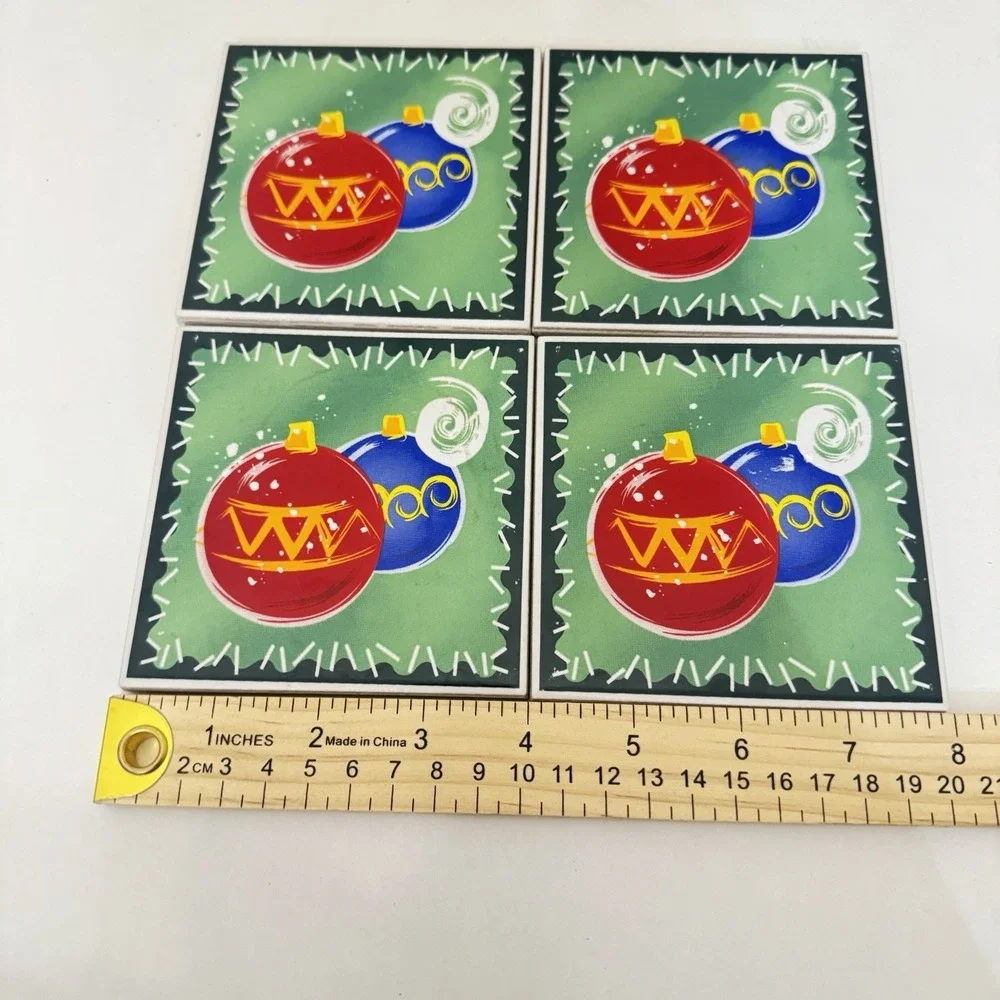 Set‎ of 4 Ceramic Christmas Coasters with Pad Mat